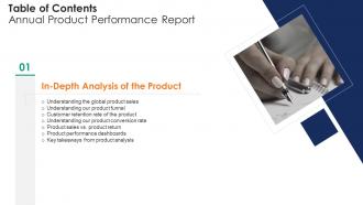Table Of Contents Annual Product Performance Product Ppt Icons