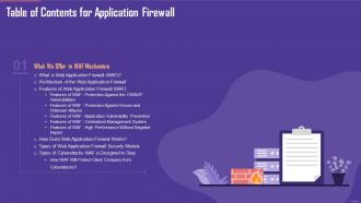 Table Of Contents Application Firewall Ppt Gallery Shapes formate