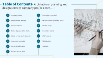 Table Of Contents Architectural Planning And Design Services Company Profile