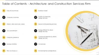 Table Of Contents Architecture And Construction Services Firm