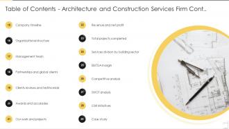 Table Of Contents Architecture And Construction Services Firm