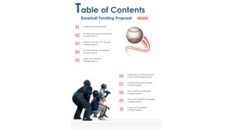 Table Of Contents Baseball Funding Proposal One Pager Sample Example Document