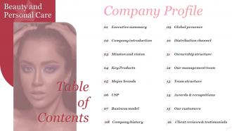 Table Of Contents Beauty And Personal Care Company Profile