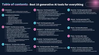 Table Of Contents Best 10 Generative Ai Tools For Everything AI SS