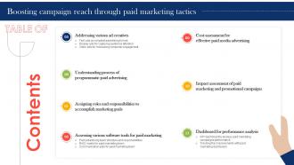 Table Of Contents Boosting Campaign Reach Through Paid Marketing Tactics MKT SS V Graphical Appealing