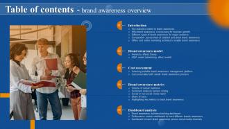 Table Of Contents Brand Awareness Overview Ppt Icon Designs Download Branding SS