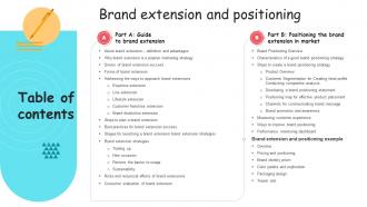 Table Of Contents Brand Extension And Positioning Ppt Microsoft
