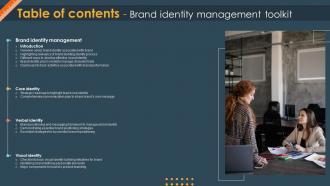 Table Of Contents Brand Identity Management Toolkit