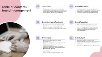 Table Of Contents Brand Management Ppt Powerpoint Presentation Portfolio Clipart Images