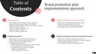 Table Of Contents Brand Promotion Plan Implementation Approach