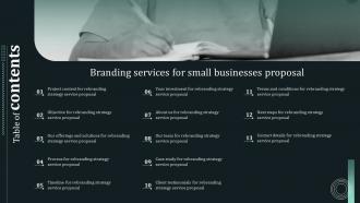 Table Of Contents Branding Services For Small Businesses Proposal