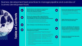 Table Of Contents Business Development Best Practices To Manage Pipeline And Overview