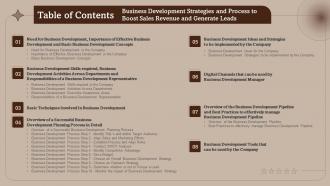 Table Of Contents Business Development Strategies And Process