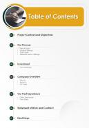Table Of Contents Business Plan Proposal One Pager Sample Example Document