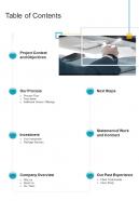 Table Of Contents Business Presentation Styling Proposal One Pager Sample Example Document