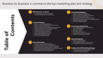 Table Of Contents Business To Business E Commerce Startup Marketing Plan And Strategy