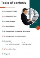 Table Of Contents Call Center Agent Training Proposal One Pager Sample Example Document