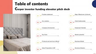 Table Of Contents Casper Investor Funding Elevator Pitch Deck