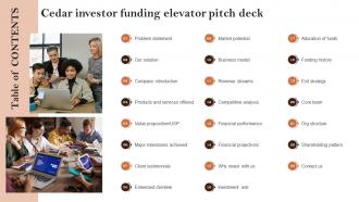 Table Of Contents Cedar Investor Funding Elevator Pitch Deck