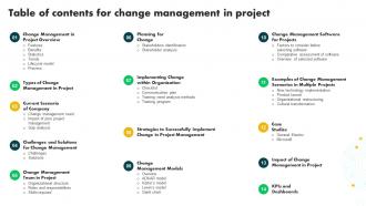 Table Of Contents Change Management In Project PM SS