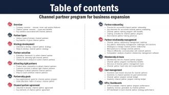 Table Of Contents Channel Partner Program For Business Expansion Strategy SS V