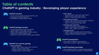 Table Of Contents ChatGPT In Gaming Industry Revamping Player Experience ChatGPT SS