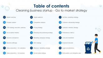 Table Of Contents Cleaning Business Startup Go To Market Strategy GTM SS