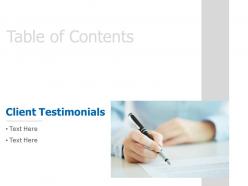Table of contents client testimonials c446 ppt powerpoint presentation outline slideshow