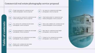 Table Of Contents Commercial Real Estate Photography Service Proposal