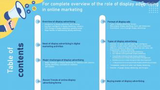 Table Of Contents Complete Overview Of The Role Of Display Advertising In Online Marketing