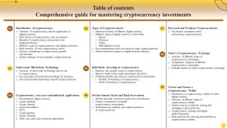 Table Of Contents Comprehensive Guide For Mastering Cryptocurrency Investments Fin SS