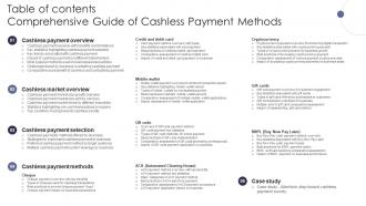 Table Of Contents Comprehensive Guide Of Cashless Payment Methods