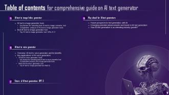 Table Of Contents Comprehensive Guide On Ai Text Generator AI SS Impactful Best