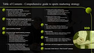 Table Of Contents Comprehensive Guide To Sports Marketing Strategy Ppt Structure