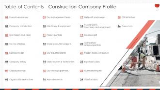 Table Of Contents Construction Company Profile Ppt Styles Backgrounds