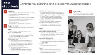Table Of Contents Contingency Planning And Crisis Communication Stages