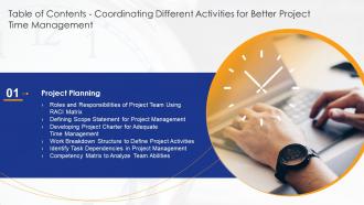 Table Of Contents Coordinating Different Activities Planning
