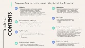 Table Of Contents Corporate Finance Mastery Maximizing Financial Performance FIN SS