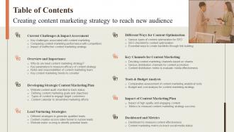 Table Of Contents Creating Content Marketing Strategy To Reach New Audience