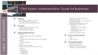 Table Of Contents Crm System Implementation Guide For Businesses