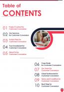Table Of Contents Customer Conversion Proposal One Pager Sample Example Document