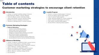 Table Of Contents Customer Marketing Strategies To Encourage Client Retention