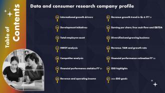 Table Of Contents Data And Consumer Research Company Profile CP SS V Editable Pre-designed