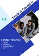 Table Of Contents Data Processing Center Service One Pager Sample Example Document