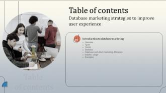 Table Of Contents Database Marketing Strategies To Improve User Experience MKT SS V