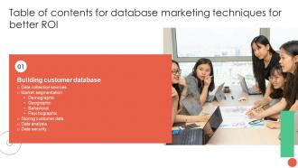 Table Of Contents Database Marketing Techniques For Better ROI MKT SS V
