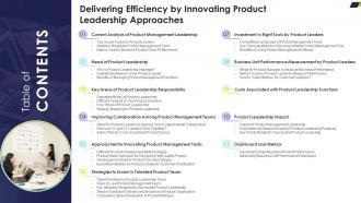 Table Of Contents Delivering Efficiency By Innovating Product Leadership Approaches