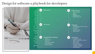 Table Of Contents Design For Software A Playbook For Developers Ppt Slides Icons