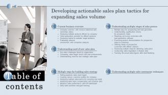 Table Of Contents Developing Actionable Sales Plan Tactics For Expanding Sales Volume