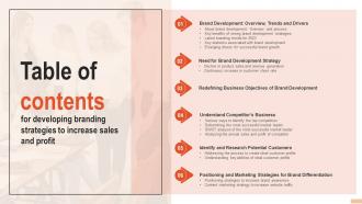Table Of Contents Developing Branding Strategies To Increase Sales And Profit